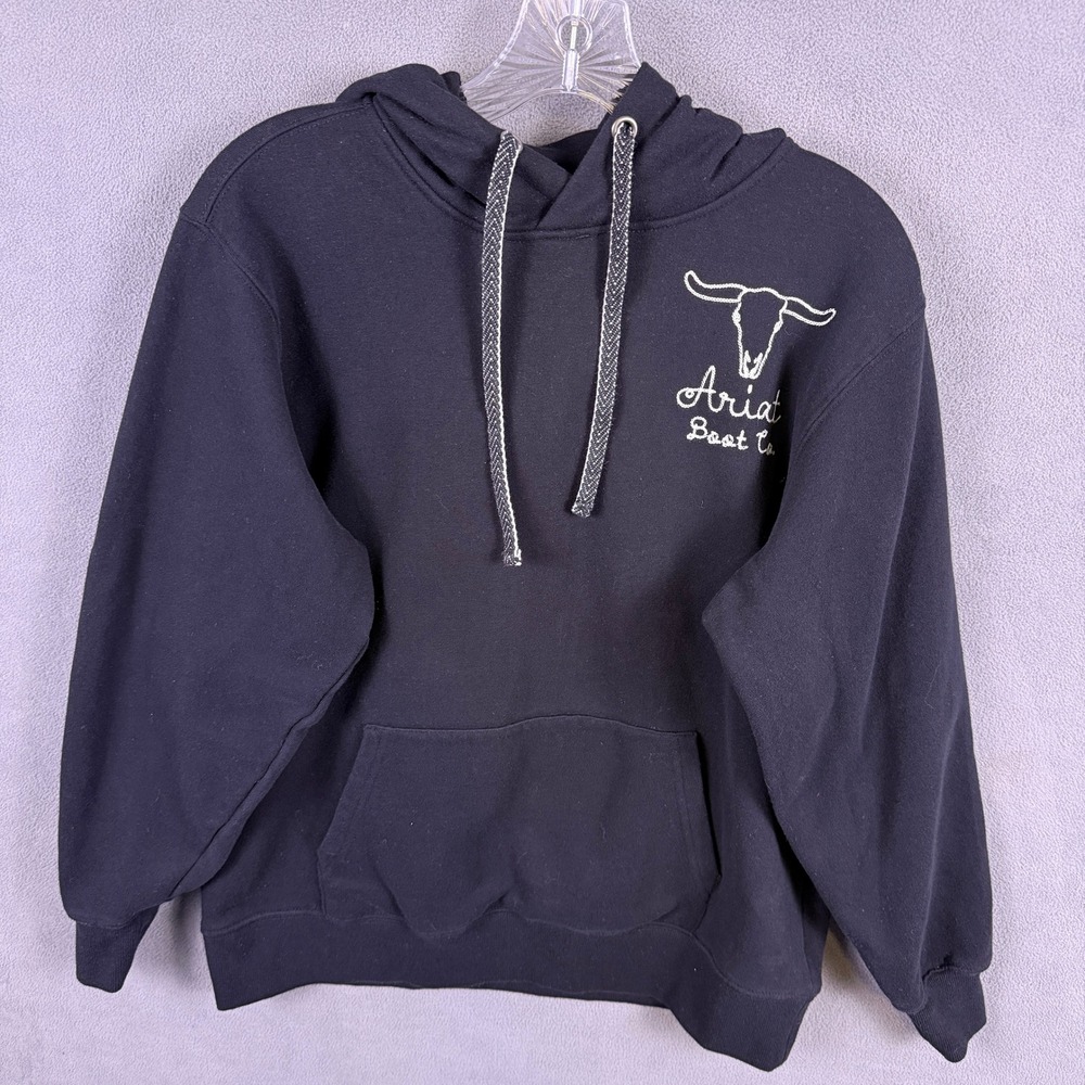 Ariat Hoodie Women Large Black Bull Skull Logo Western Cowgirl Pullover